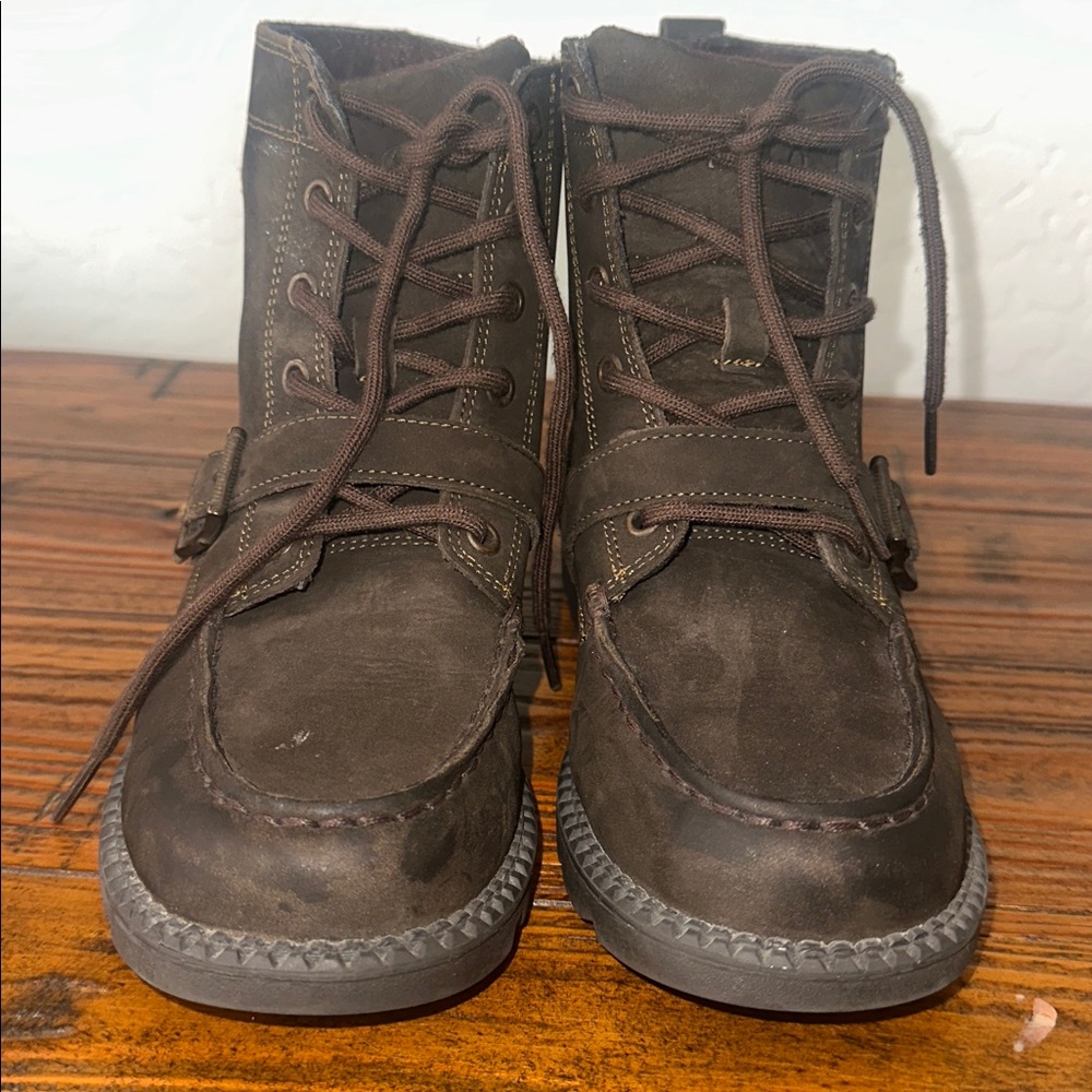 POLO Ralph Lauren Ranger Embroidered Polo Bear Brown Lace up Suede Boot Size 3 - Picture 6 of 16